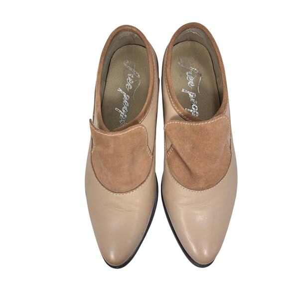 Free People Brady Loafers Beige Leather Suede Shield Slip On Flats Size 39 - Picture 9 of 11